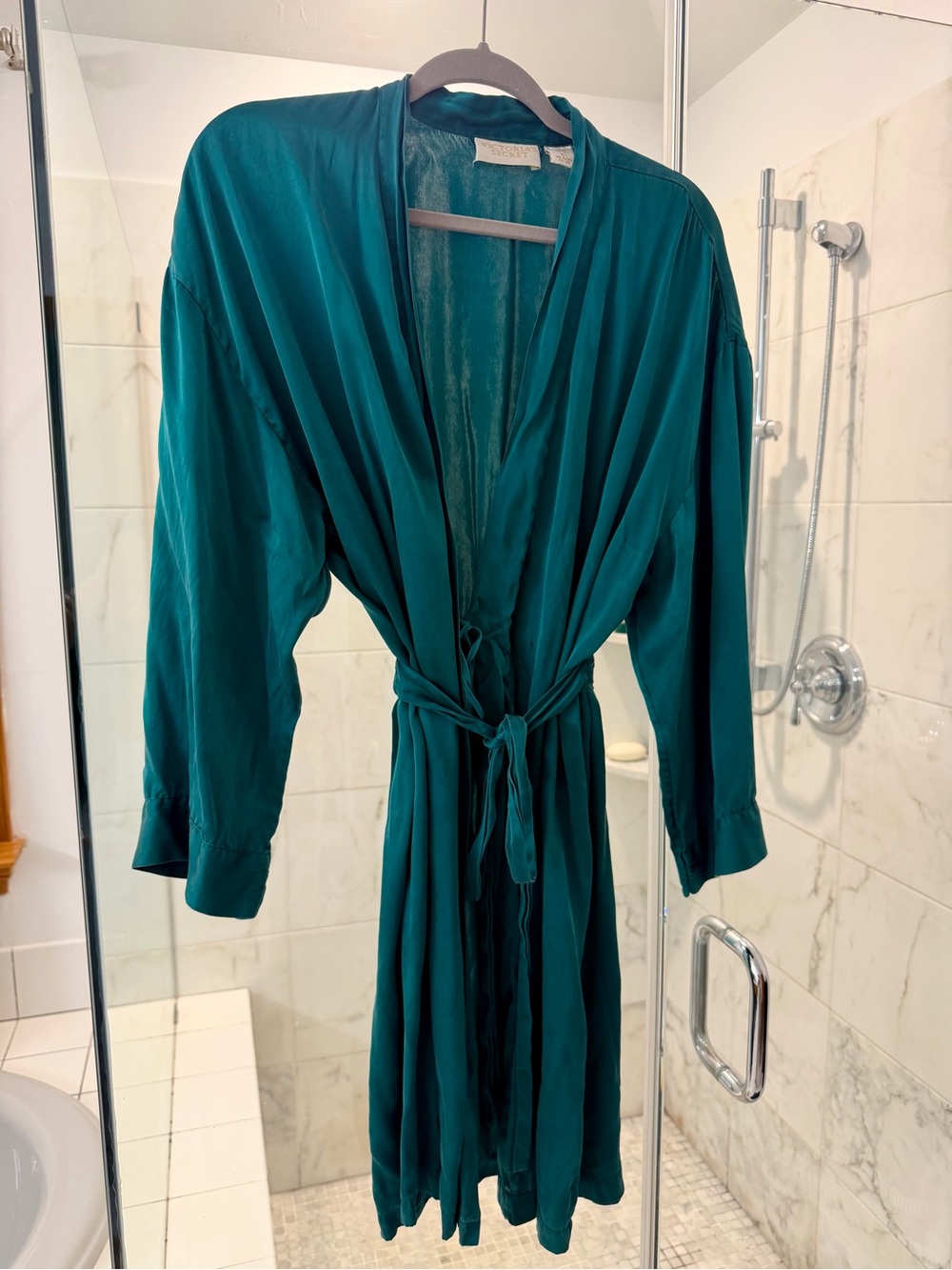 Vintage 100% Silk Gold Label Victoria's Secret Green Robe